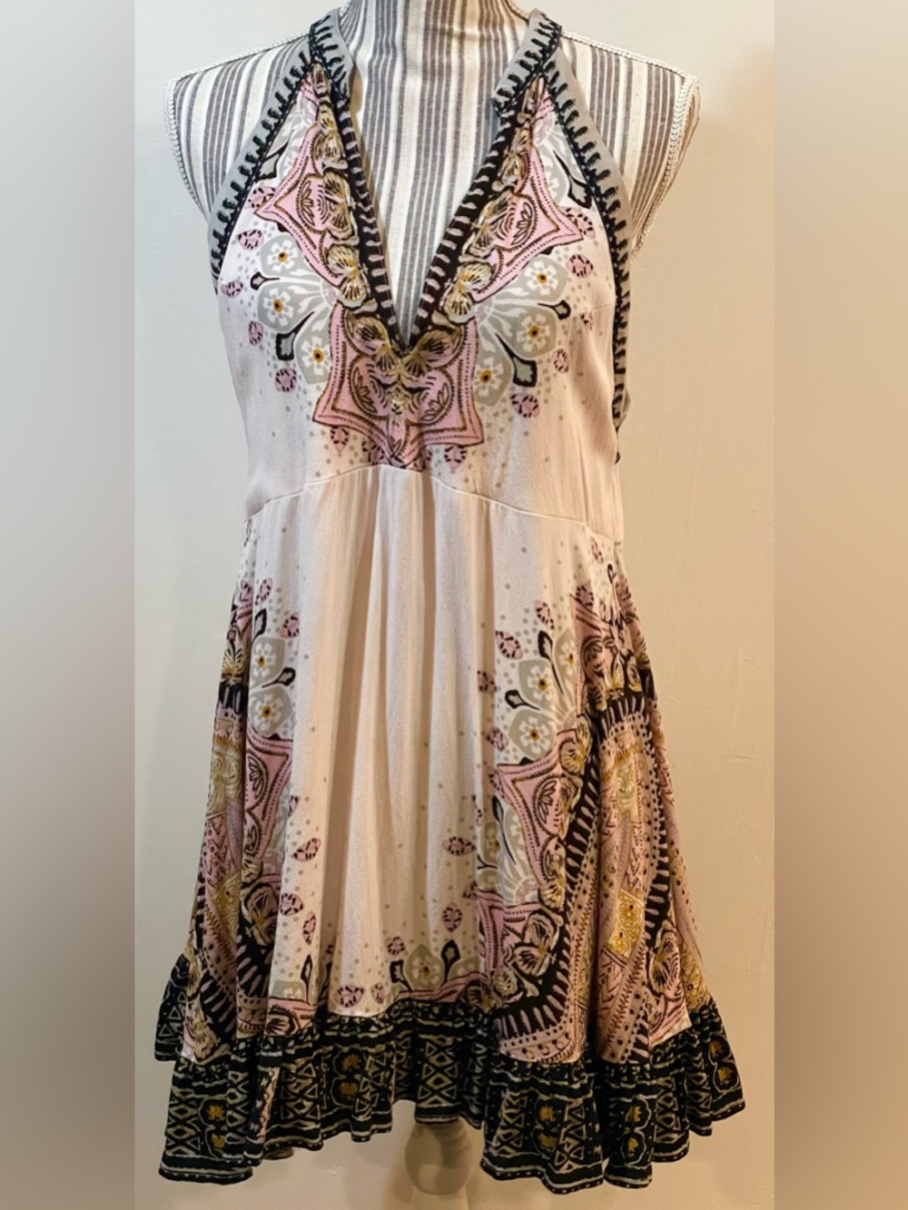 Free People Pink Floral V-Neck Mini Dress